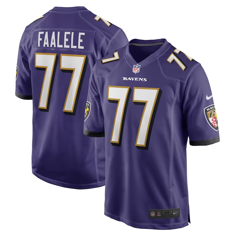 Men Baltimore Ravens 77 Daniel Faalele Nike Purple Player Game NFL Jersey